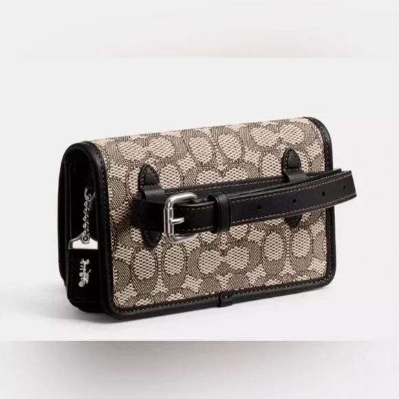 NWT Coach Bandit Belt Bag In Signature Jacquard CJ810 LH/Cocoa Black